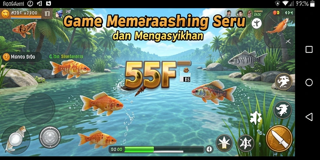 Screenshot 555F menampilkan aksi memancing yang mendebarkan dengan grafis menawan.