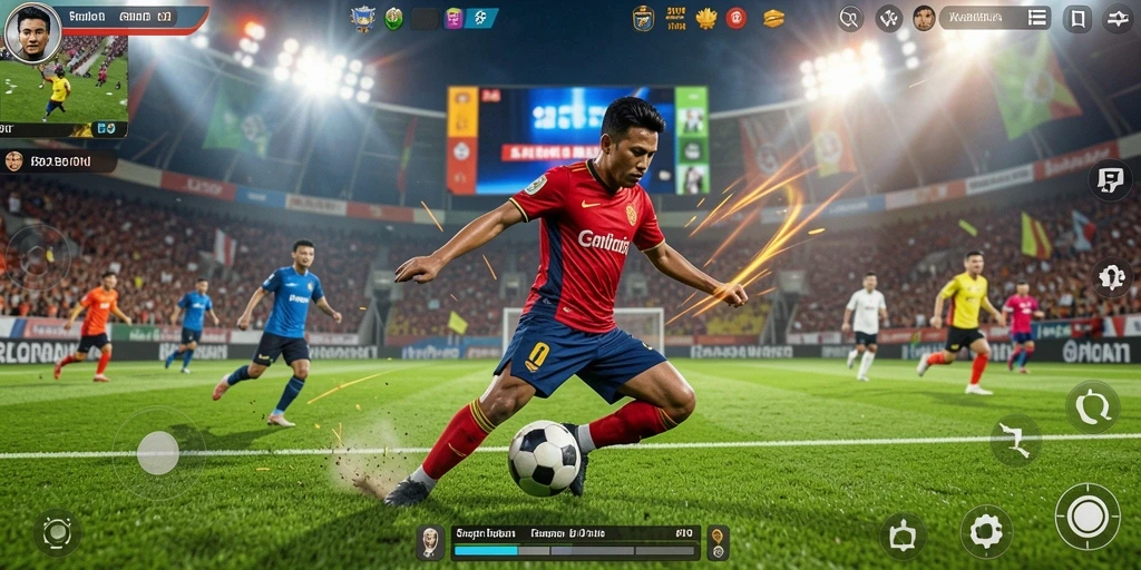Gameplay seru dalam pertandingan sepak bola yang mendebarkan.