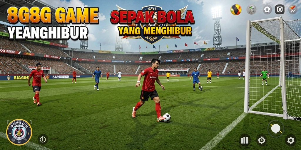 Tangkapan layar gameplay 8G8G menampilkan aksi sepak bola yang intens.