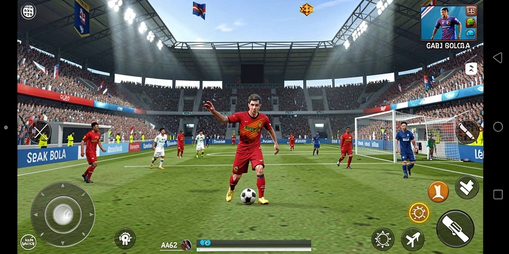 Gameplay seru di AA62 dengan aksi sepak bola nyata.