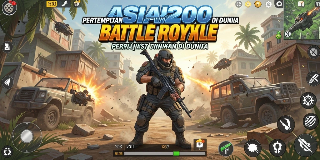 Screenshot ASIA200 menampilkan aksi seru dalam permainan Battle Royale.