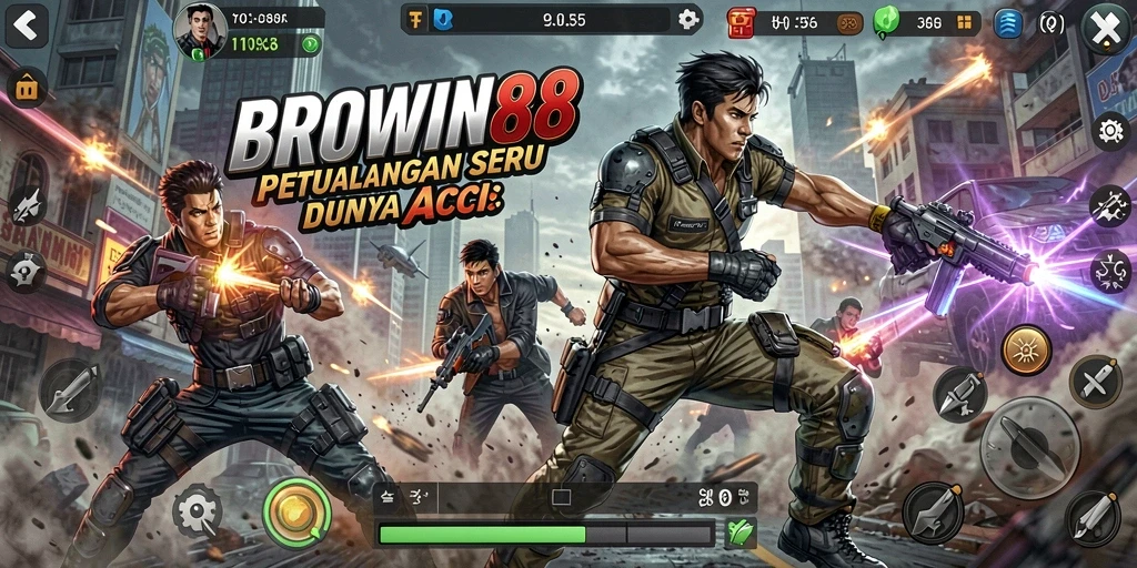 Tangkapan layar menampilkan aksi intens dalam BROWIN88 saat bertarung melawan musuh.