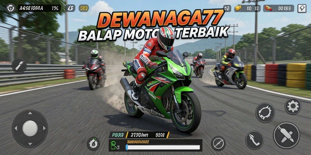 Tampilan gameplay seru di DEWANAGA77 dengan balap motor yang mendebarkan.