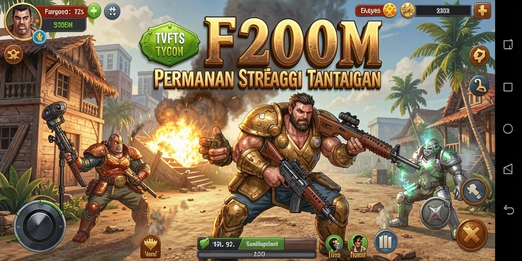 Screenshot F200M yang menunjukkan gameplay seru dan interaksi bisnis.
