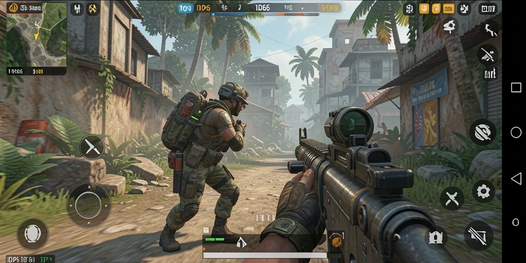 Screenshot gameplay ID66 yang menunjukkan aksi pertempuran TPS.