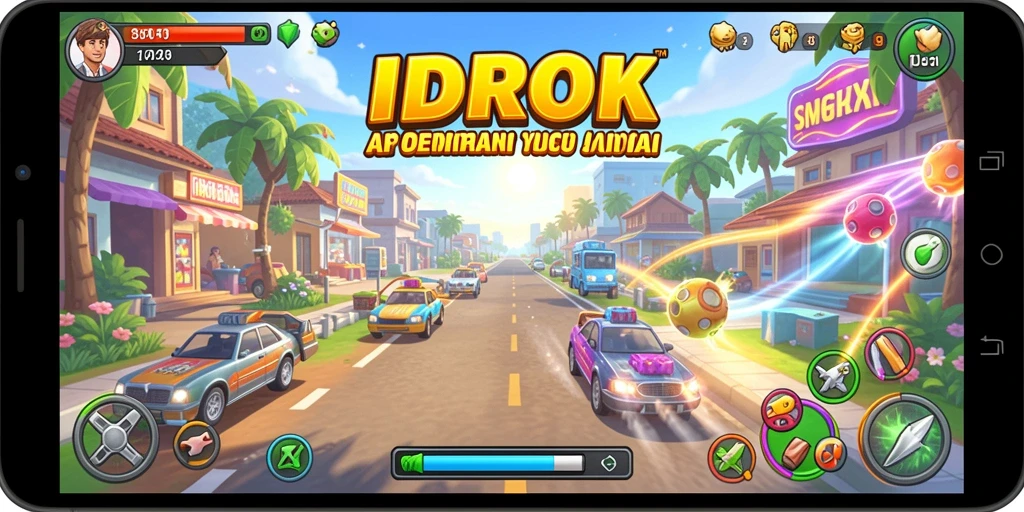 Tangkapan layar utama IDROK menampilkan gameplay Arcade yang menarik dan penuh warna.