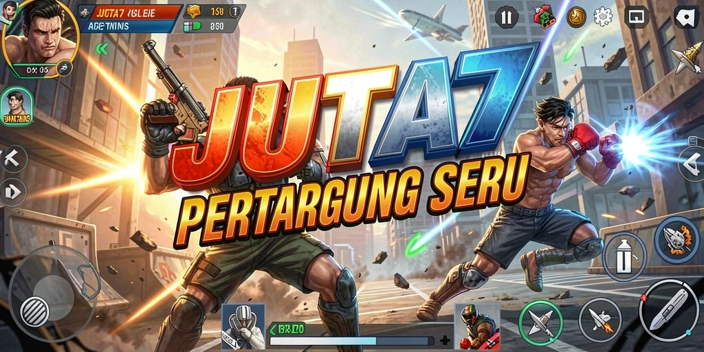 Screenshot menunjukkan aksi pertarungan mendebarkan dalam JUTA7.