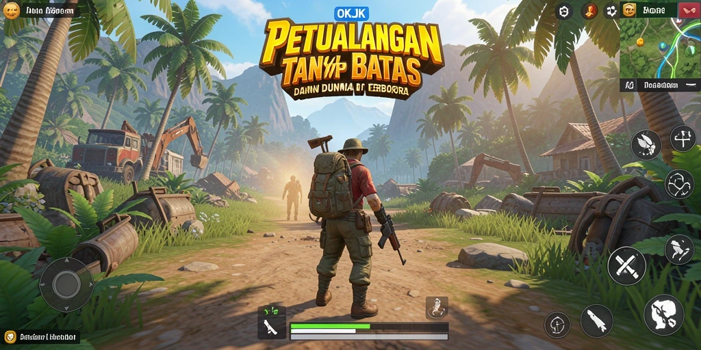 Screenshot menunjukkan gameplay seru di dunia Open World OKJK.