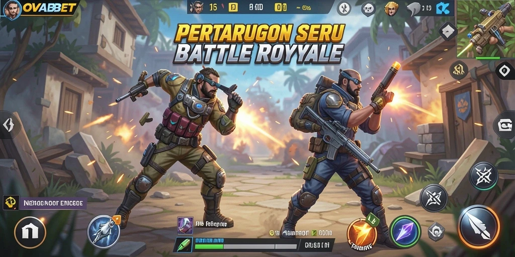 Tampilan gameplay OVABET dengan karakter bertarung di medan perang.