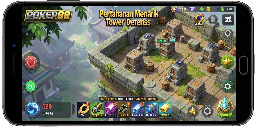 Gameplay POKER88 menampilkan pertahanan strategis melawan gelombang musuh.