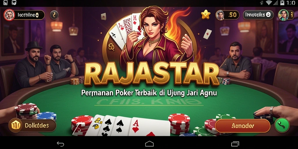 Screenshot gameplay RAJASTAR yang menunjukkan suasana permainan Poker yang seru.