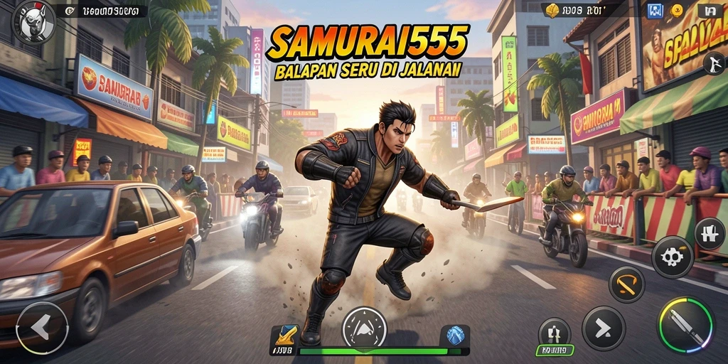 Tampilan gameplay balapan yang seru dan menegangkan di SAMURAI555.
