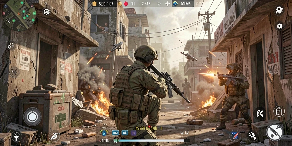 Screenshot utama SD107 menampilkan intensitas pertempuran TPS yang seru.