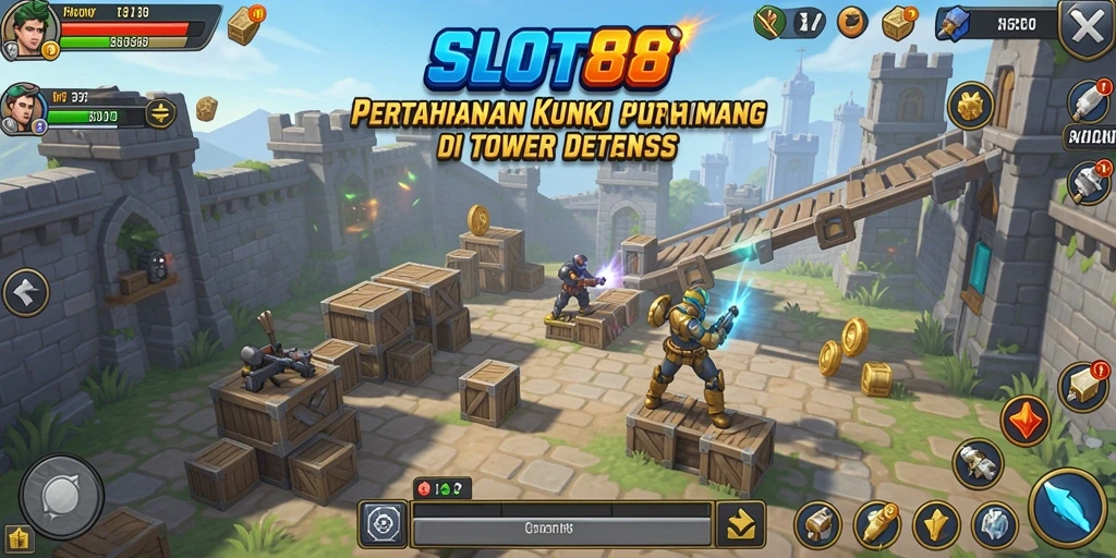 Tampilan gameplay Tower Defense yang menegangkan di SLOT88.