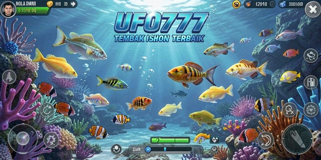 Screenshot menunjukkan aksi menembak ikan yang seru dalam UFO777.