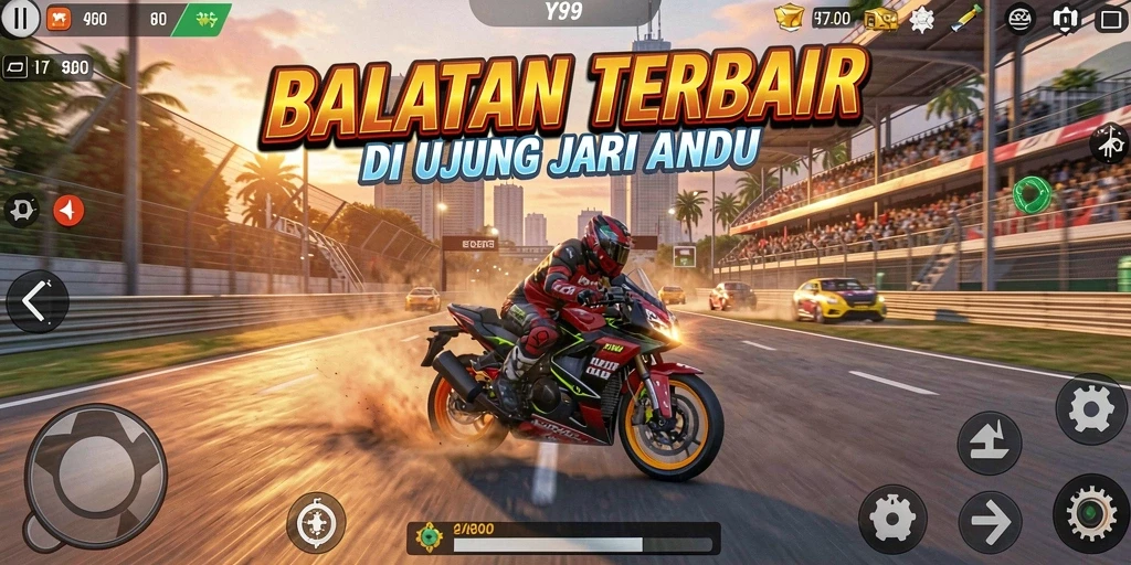 Tampilan gameplay seru dengan motor balap yang menantang.